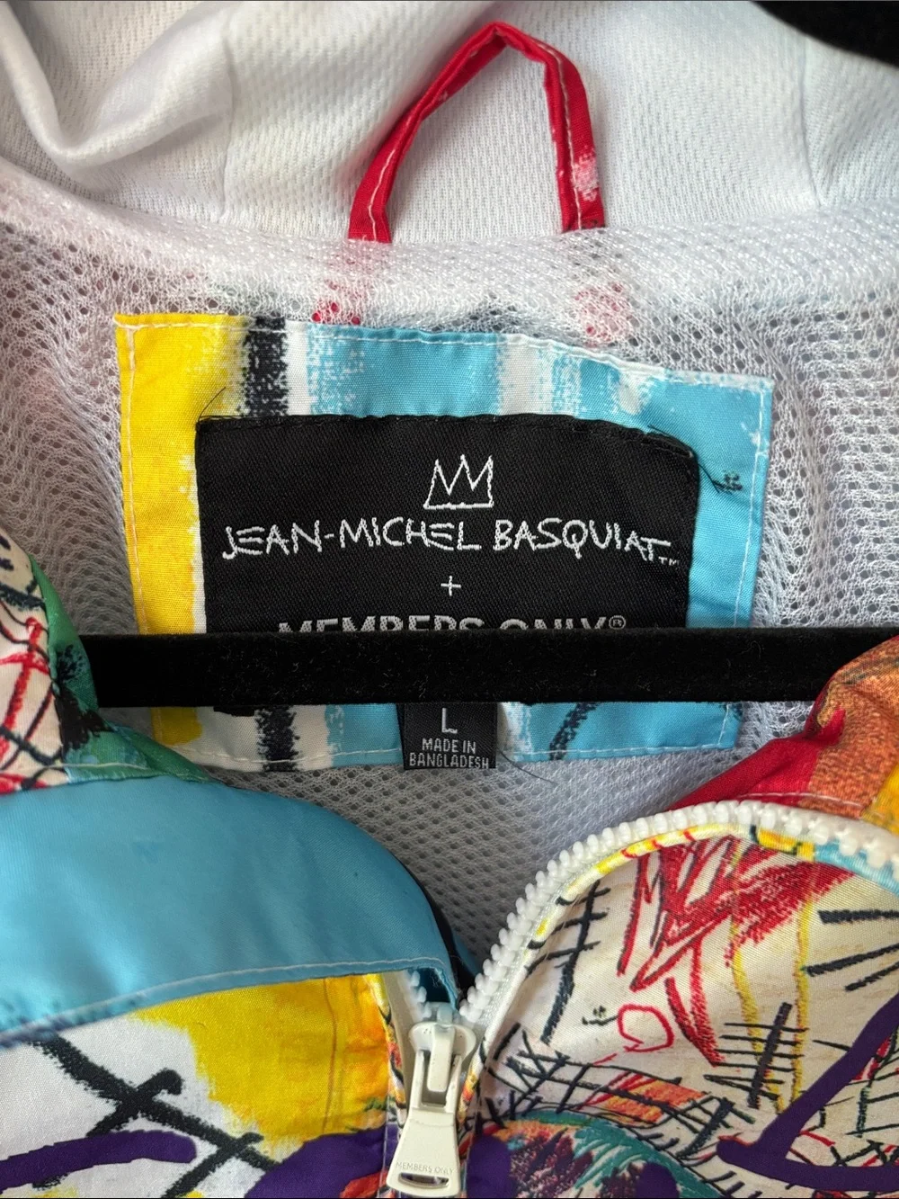 Jean-Michel Basquiat x Members Only Multi-Color Windbreaker Hooded Jacket sz L